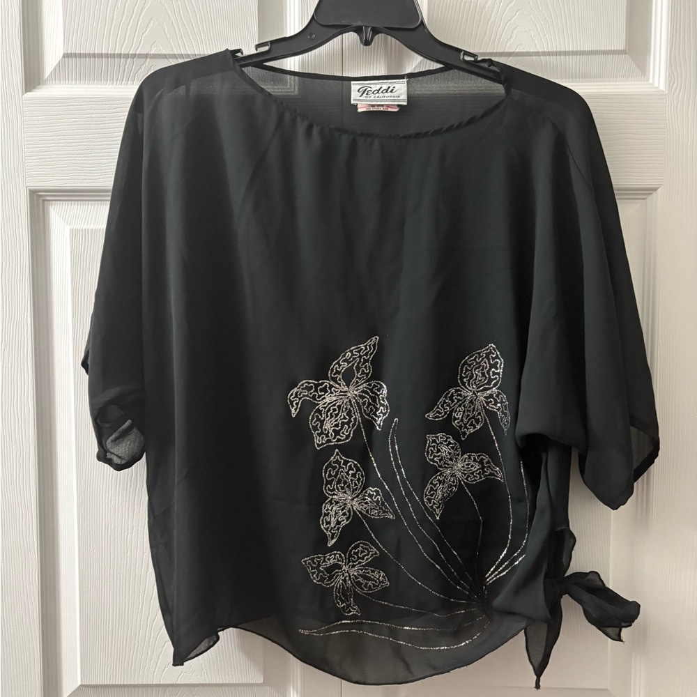 Black Floral sheer Women's Top
